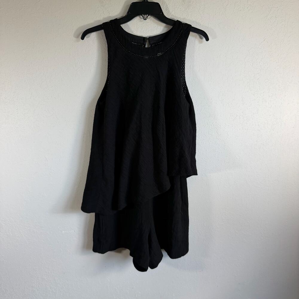Elevenses Black Romper Tiered Asymmetrical Bodice Textured Ribbed Top Womens S
